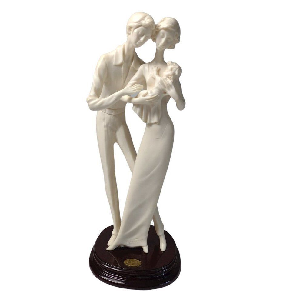 Vintage 1970s A. Santini Sculpture Couple & Baby 17" Tall Alabaster Resin Signed